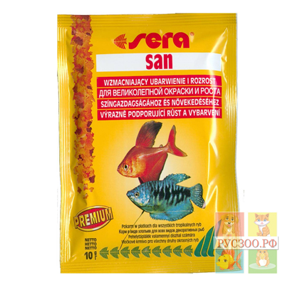 SERA корм для рыб SAN 10г. хлопья для окраски всех видов рыб 