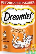DREAMIES ДРИМС лакомство для кошек подушечки с курицей 140 г 