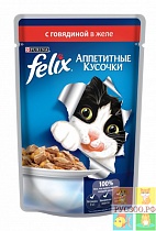 FELIX ACAIL корм для кошек пауч "Аппетитные кусочки" Говядина в желе 85 г 