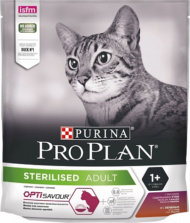 PURINA PRO PLAN корм для кошек STERILISED утка и печень 400 г.стерлизованных и кастрированных.котов 