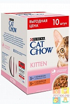  CAT CHOW KIitten корм для котят пауч комплект 5 "Ягненок"+5 "Индейка" 85г  