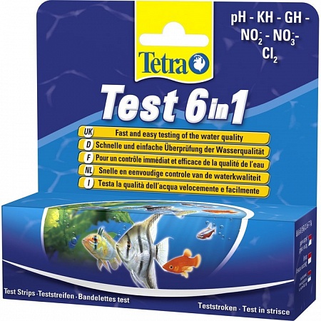 Тест TETRA STRIPES 6 in 1 GH/kH/NO2/NO3/pH/Cl 25 полосок для определения качества воды 