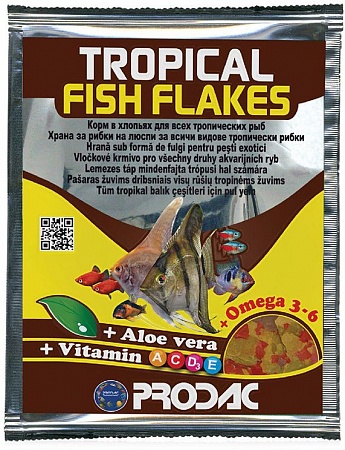 PRODAC TROPICAL FISH Flakes 12г. Корм для всех тропических рыб в пакетеке  