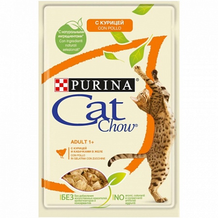  CAT CHOW корм для кошек пауч Adult 1+с курицей и кабачками в желе 85г.взрослых 1+  