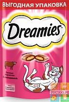 DREAMIES ДРИМС лакомство для кошек подушечки с говядиной 140 г 