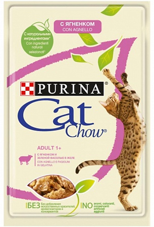  CAT CHOW корм для кошек пауч Adult 1+с ягнёнком и фасолью в желе 85г.взрослых 1+  