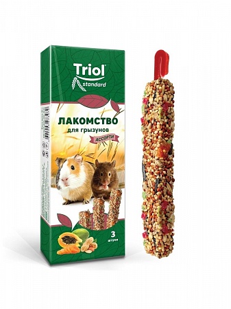 картинка TRIOL Standart лакомство для грызунов  "Ассорти с фрктами овощами и орехами" 3шт 75г от магазина