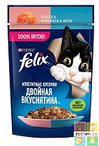  FELIX ACAIL корм для кошек пауч "Аппетитные кусочки" Лосось и форель в желе 75 г 