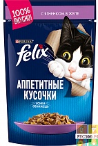  FELIX ACAIL корм для кошек пауч "Аппетитные кусочки" Ягненок в желе 75 г 