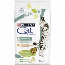 CAT CHOW корм для кошек STERILISED "С домашней птицей" 1.5 кг стерелизованных и кастрированных котов 