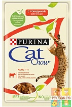 CAT CHOW корм для кошек пауч Adult 1+с говядиной и баклажанами в желе 85г.взрослых 1+  