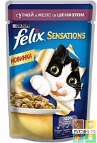  FELIX Sensation корм для кошек пауч "Утка со шпинатом в желе" 75г 