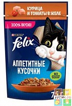  FELIX ACAIL корм для кошек пауч "Аппетитные кусочки" Курица в томатном  желе 75 г 