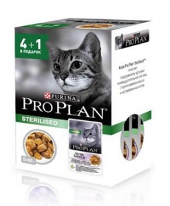  PURINA PRO PLAN Sterilised корм для кошек пауч комплект индейка 4+1 85 г.стерилизованных и кастриров 