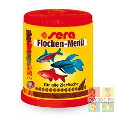 SERA корм для рыб FLOCKEN MENU 150 мл. для всех видов, 4 вида хлопьев  