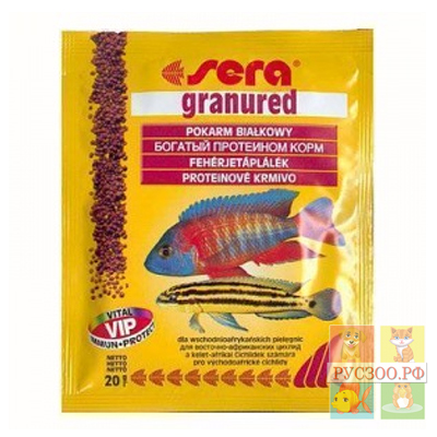 SERА корм для рыб GRANURED Грануред 20г гранулированный для растительноядных цихлид улучшает окраску 