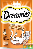 DREAMIES ДРИМС лакомство для кошек подушечки с курицей 30 г 