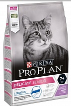 PURINA PRO корм  для кошек PLAN DELICATE Senior 7+ с индейкой 400 г.с чувствительным пищеварением 